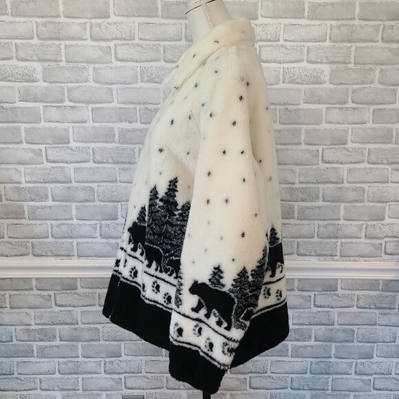 Vintage Andrea Faye Fleece Jacket Fleece Bears Winter Trees Cozy Zippered XXL - Picture 2 of 10